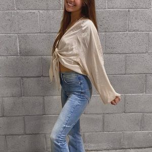 ITEM HAS BEEN SOLD ❗️Cream Colored Satin Tie-Front